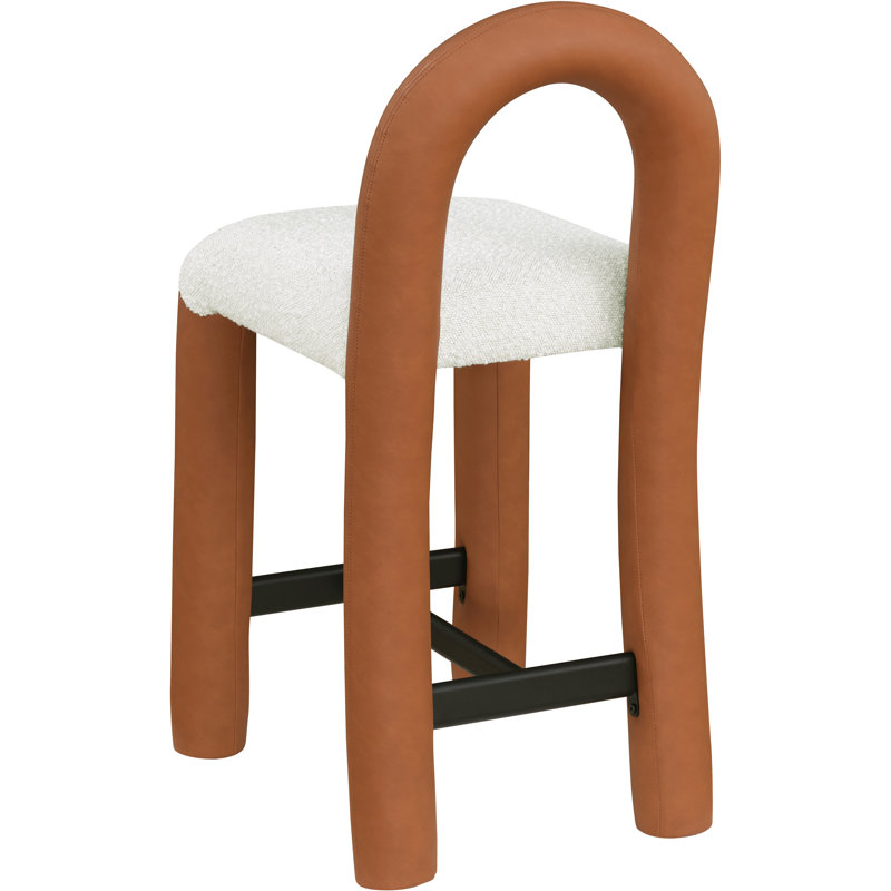 Amari Stool, Vegan Leather & Boucle Fabric, Cognac