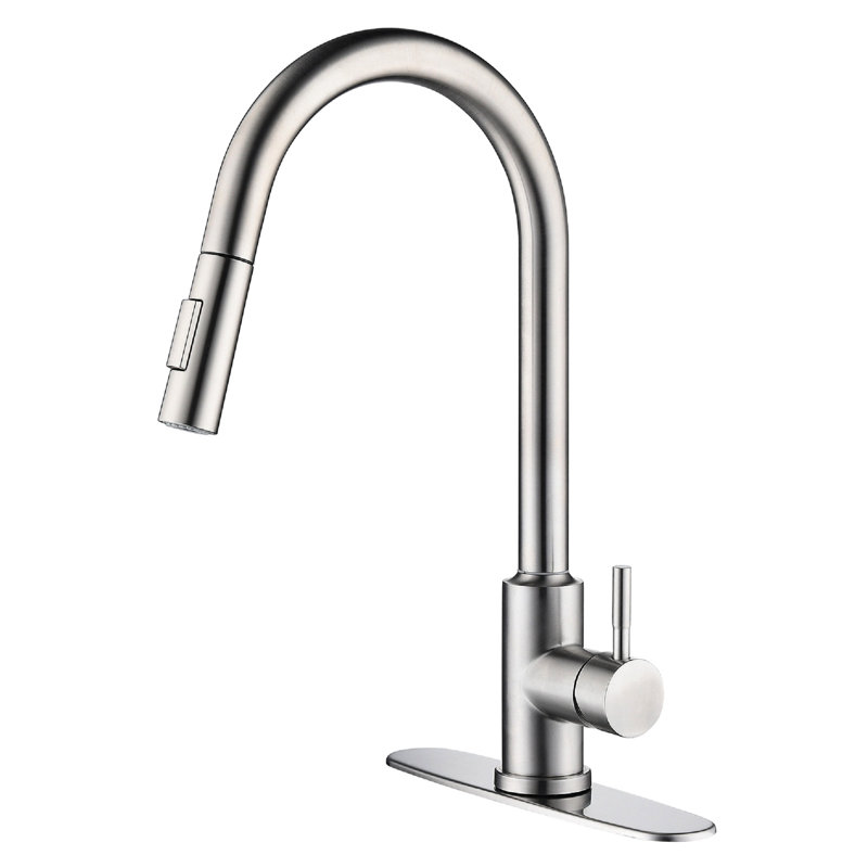 Robinet de cuisine tactile avec fonction rétractable - jet à 360 degrés, corrosion, nickel brossé, robinet rétractable et pivotant en acier inoxydable, débit d'eau stable