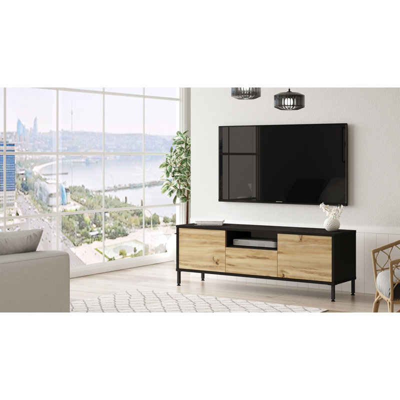 Derrich Unfinished TV Stand for TVs up to 50", Oak Black