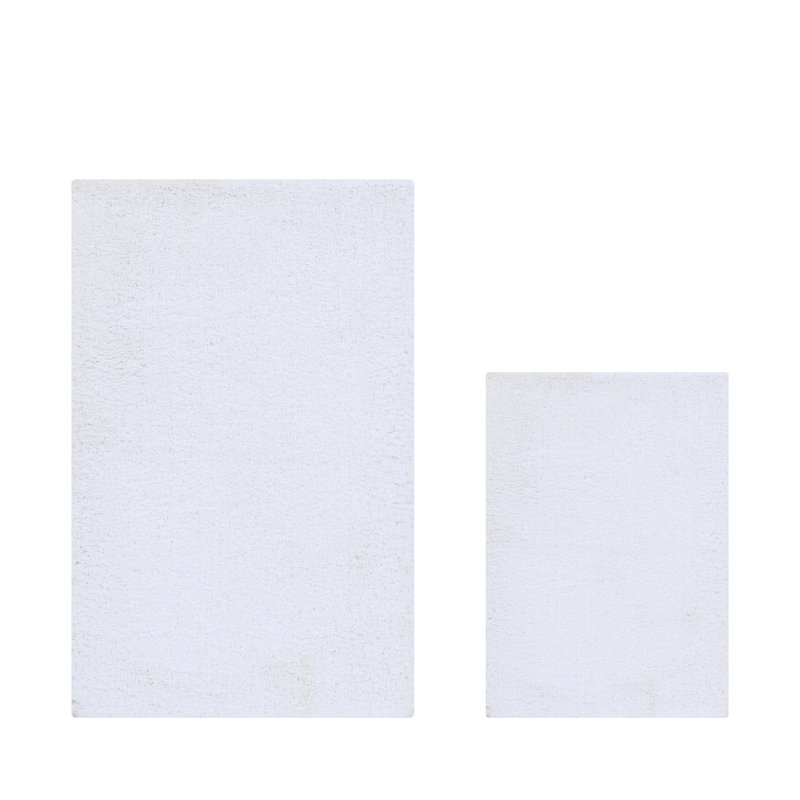 White Micro Plush Polyester 2 Piece Bathroom Rug Set