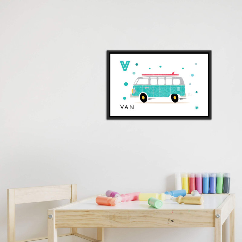 V is for van - imprimé, Pas de tapis, Toile avec cadre noir patiné, H 18 po x l 26 po x P 1,5 po