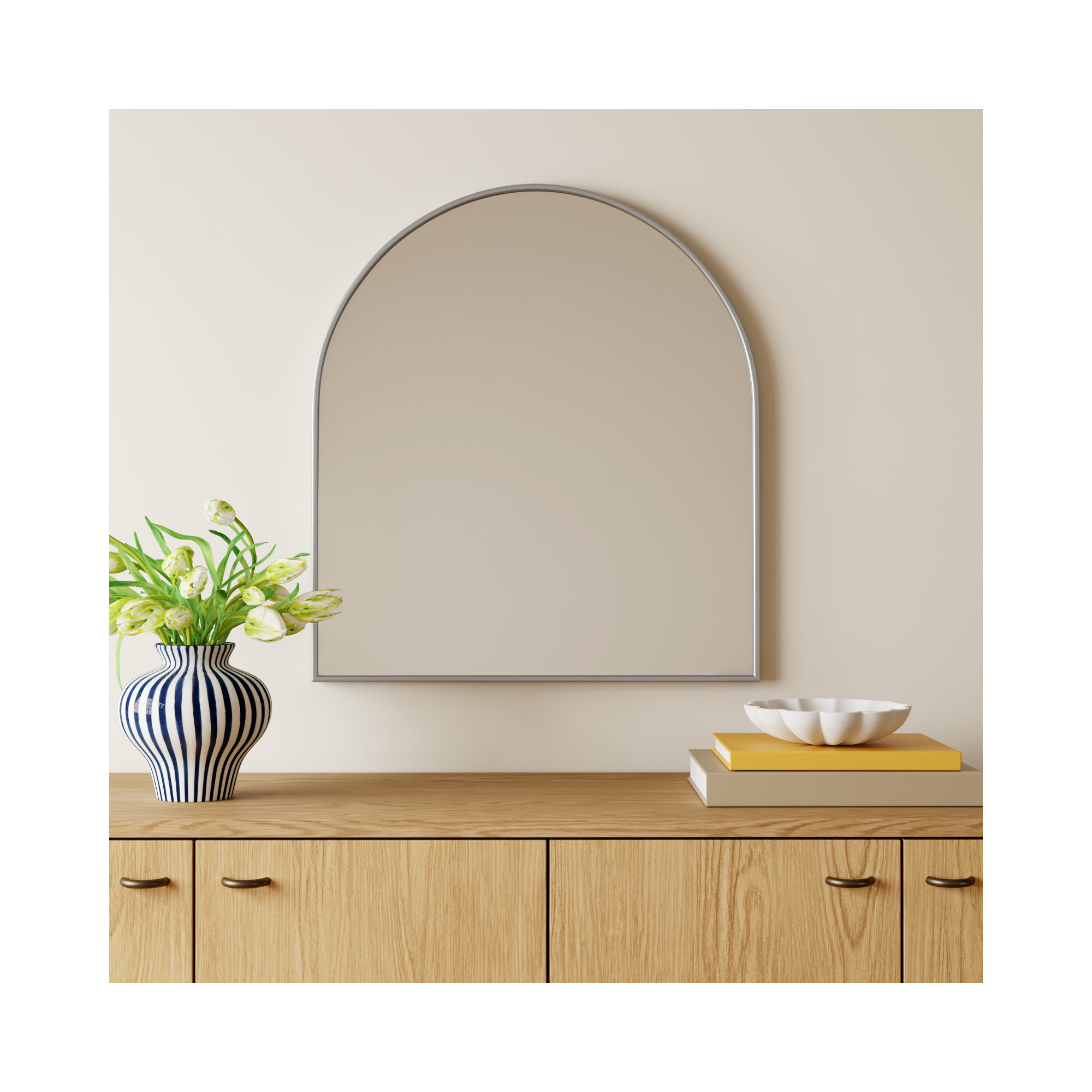 Sabine Metal Arch Wall Mirror, 30" x 27", Silver