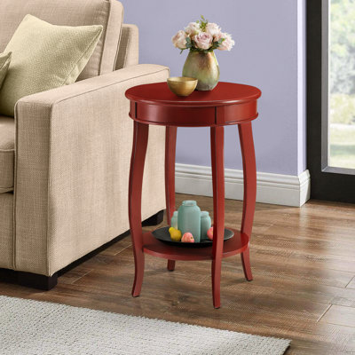 Table en bois rouge avec tablette - Sublime votre décoration. Conçue pour durer. Côté arrondi. Rangement inférieur. Élégance moderne. Fabriquée avec des matériaux de qualité.