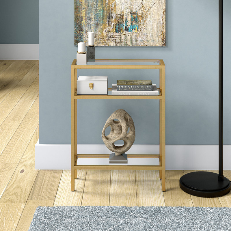 Ceno Glass Top Console Table, Brass, 29.5" H x 22" W x 8" D