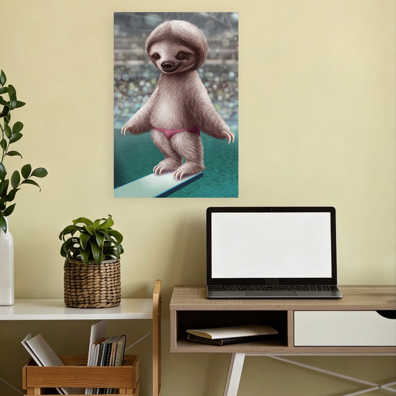 Sloth Ready To Dive Contemporary Forest Wall Art Print 1 Piece Wrapped Canvas Wall Art, 45.72cm H x 30.48cm W