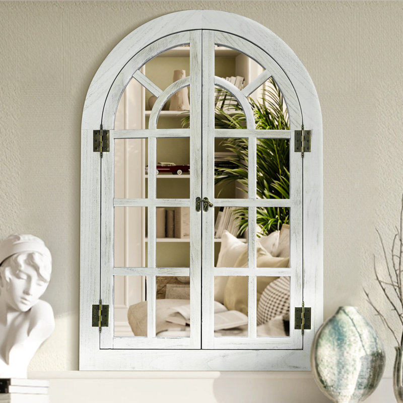 Miroir mural de fenêtre en bois Farmhouse, 36 po x 24 po, Blanc