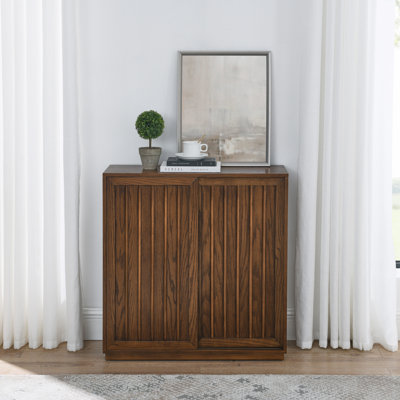 Buffet Mid-Century avec 2 portes coulissantes et bandes décoratives en bois massif