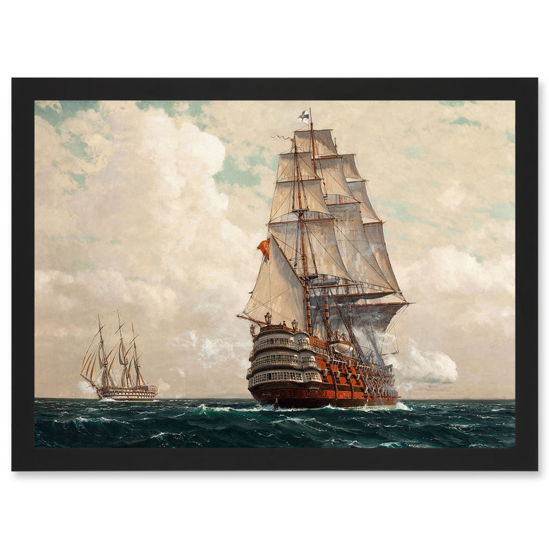 Seascape Naval Diemer Ship at Sea Men O War Passing 1 Piece Single Picture Frame Painting