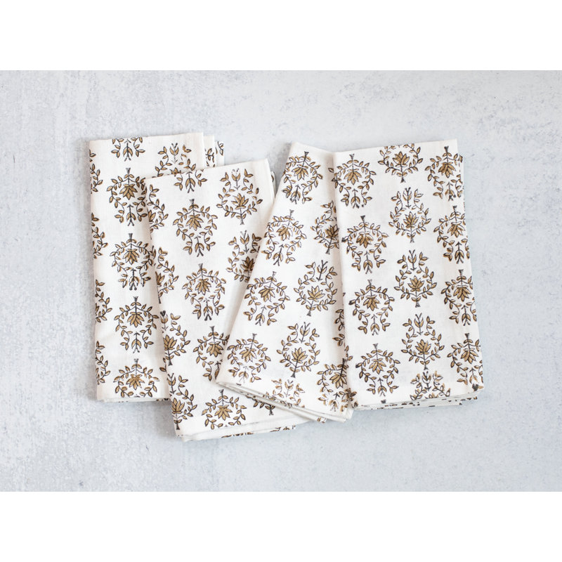 Serviette S / 4 ivoire biologique - Lotus, noir et chai