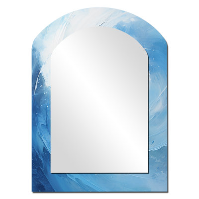 «Blue Swirl Wave Spiral III», miroir décoratif en arc abstrait en spirale, grand miroir mural asymétrique moderne, impression d'art en métal