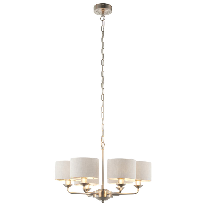 Landover 6 - Light Shaded Chandelier, Natural, Brushed Chrome 