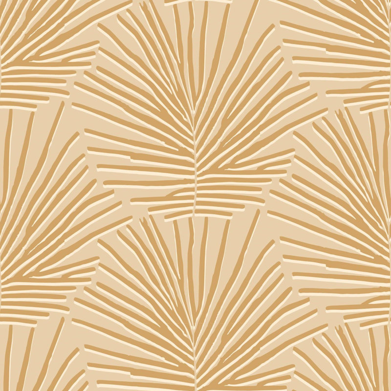 Papier peint Isle of Palms, Non encollé, Taupe doré, Toile de ramie synthétique