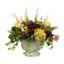 Delphinium, Roses And Hydrangea Arrangement In Gray Stone Planter