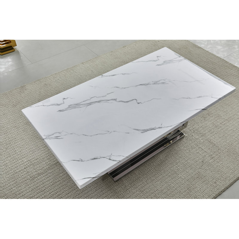 White Marble and Gold Steel 3-Piece Living Room Table Set