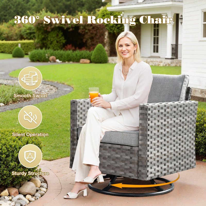 Bobia Wicker 7 - Person Modular Patio Conversation Set with Cushions, Grey