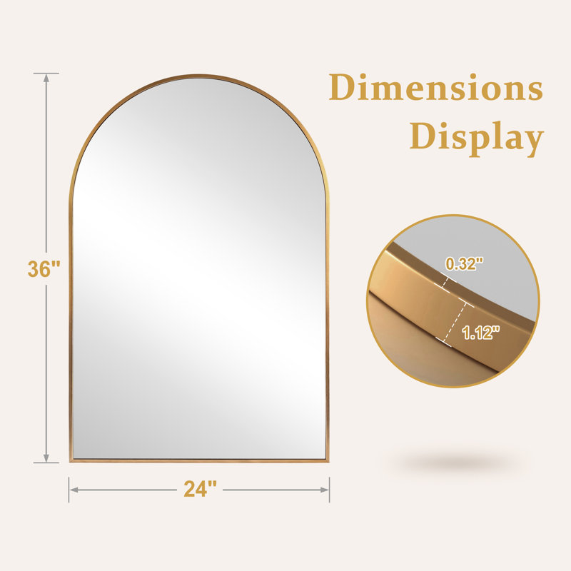 Arch Metal Arch Wall Mirror, Gold, 36" x 24"