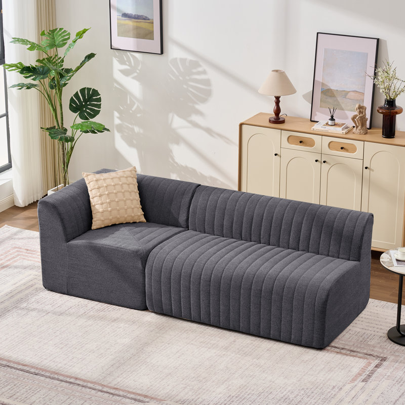 3 Piece Upholstered Modular Sectional Sofa Channel Tufted Couch Compression, Gray Chenille