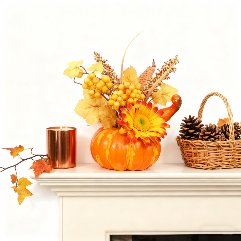 Décoration de citrouille artificielle 1PC, citrouille de texture réaliste sans plis, convient à l'Action de grâce, décoration de centre de table d'automne, décoration d'Halloween pour la maison