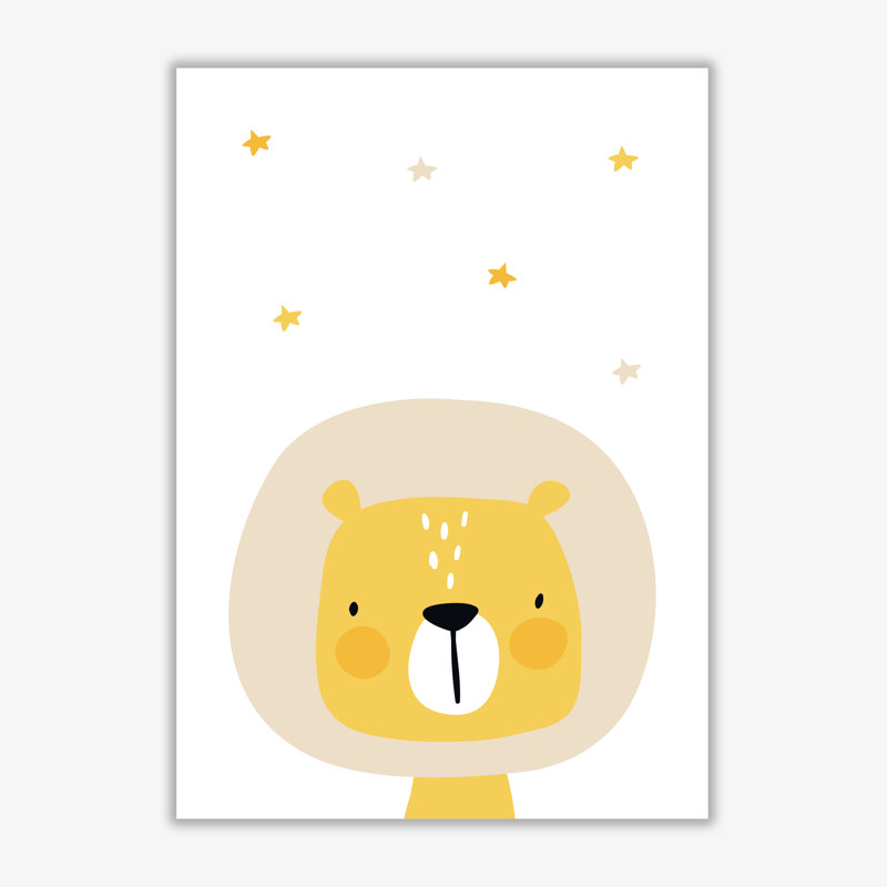 Scandi Lion And Stars - Painting, No Frame, 60 cm H x 42 cm W x 1 cm D