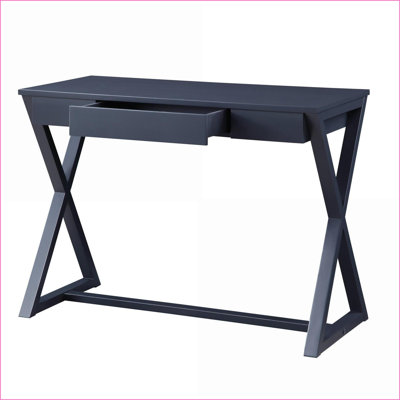 Table basse gris anthracite avec base en bois en forme de X 1 tiroir - Rangement élégant pour le salon