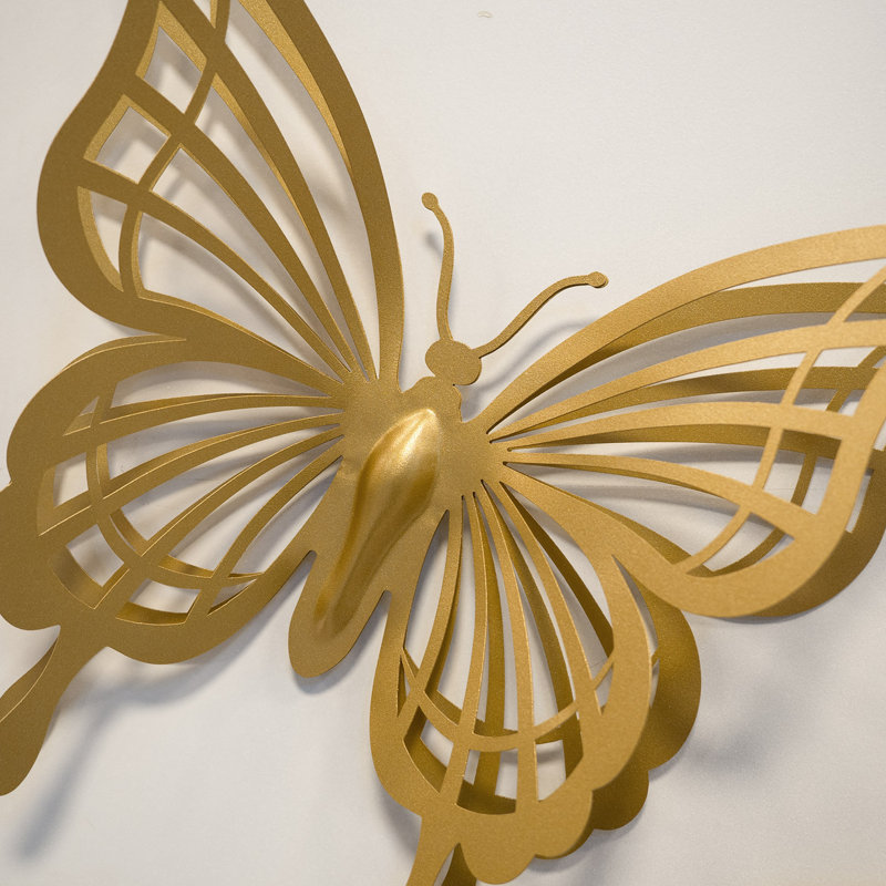 3D Metal Butterflies Wall Decor Set - 3 Piece, Gold