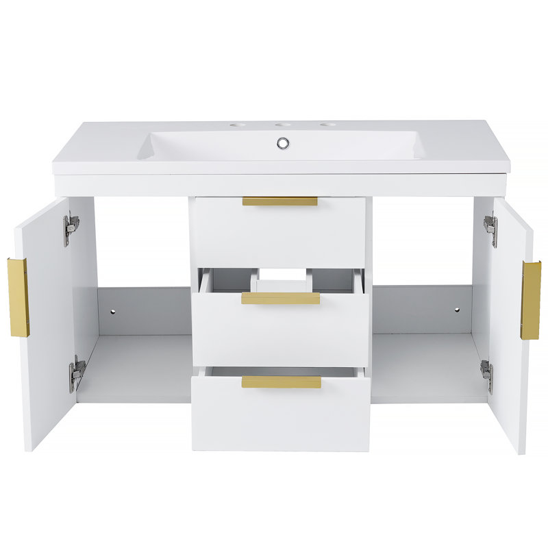 36" Wall-Mounted Bathroom Vanity, Floating Storage Cabinet with 2 Drawers, Solid Wood