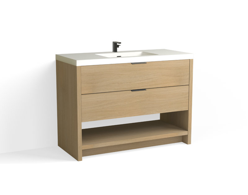 Vue 48" W Freestanding Single Bathroom Vanity, Biondo, Matte Black, Matte White/Single