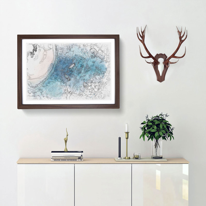 Boats in Abstract - Picture Frame Drawing Print, 48cm H x 65cm W x 2cm D, Walnut Framed
