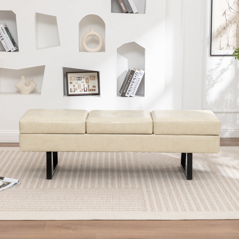Banc de rangement rembourré en similicuir Charice, Beige