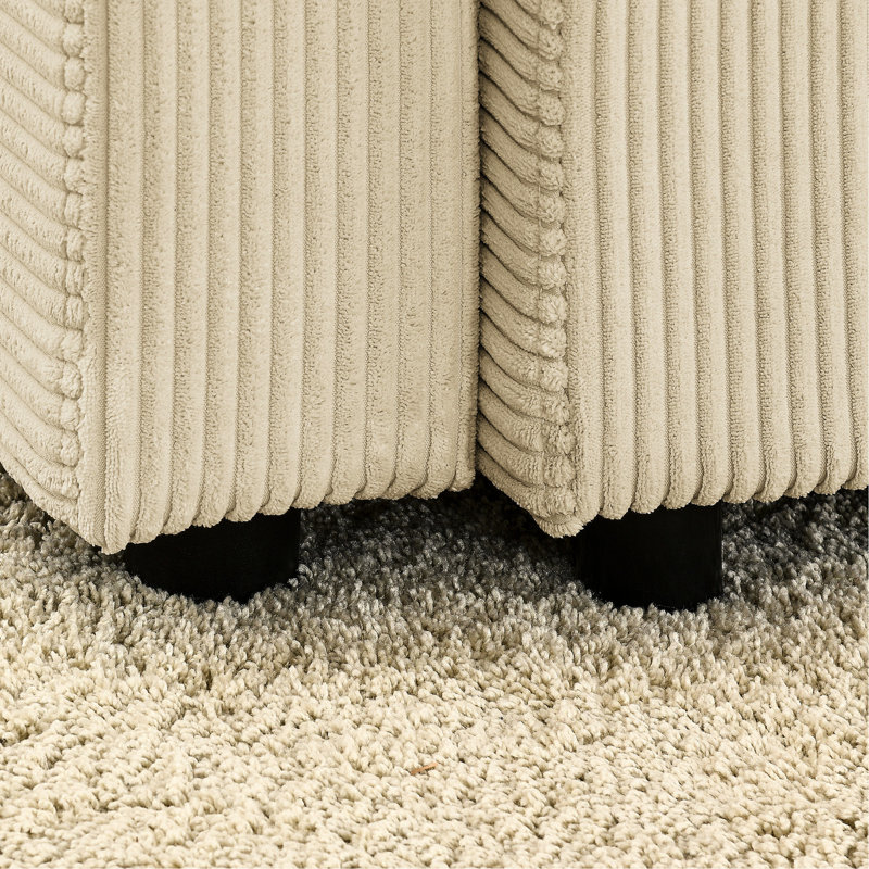 Chaise en velours côtelé avec rangement, porte-gobelets et porte-téléphone, chaise de salon moderne en forme de L, Beige