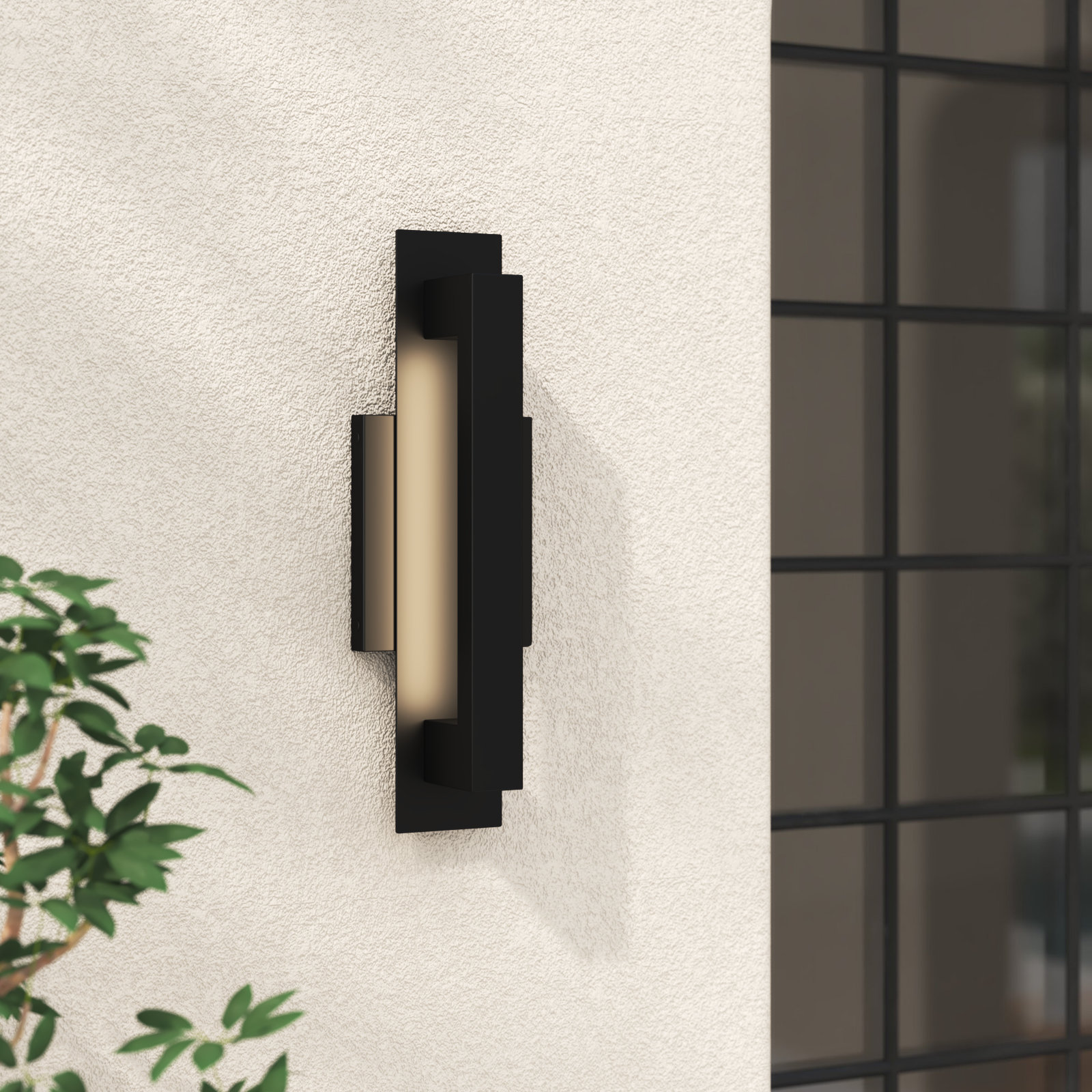Gela Integrated LED Outdoor Armed Sconce, Matte Black, 15" H