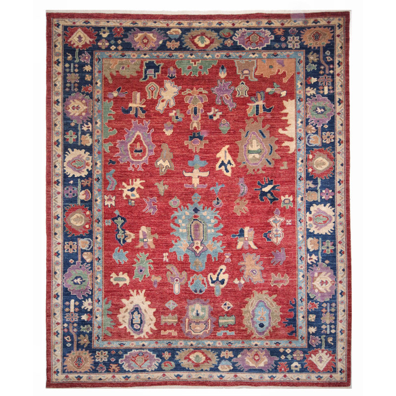 Tapis rouge et bleu marine noué à la main de haute qualité
