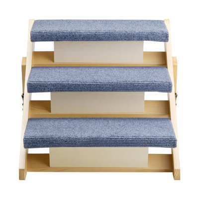 Wood Pet Stairs, 3-Step Dog Stairs for Beds, Sofa & Cars, 150lbs Load Capacity, Floded Flat Design, Stable & Sturdy Cat & Dog Step Ladder for Small Medium Large Older Pet Puppy Essentials