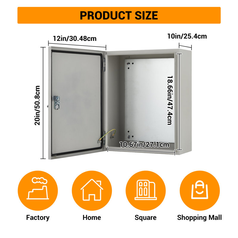 NEMA 4X/IP66/IP67 Waterproof Stainless Steel Electrical Storage Box – 20"x12"x10" Lockable Wall-Mounted Junction Cabinet with Mounting Plate & 2 Keys – Heavy-Duty Panel Enclosure – Ash White