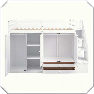 Loft Bed Shelves Wardrobes Drawers Ladder Storage No Box Spring,Twin