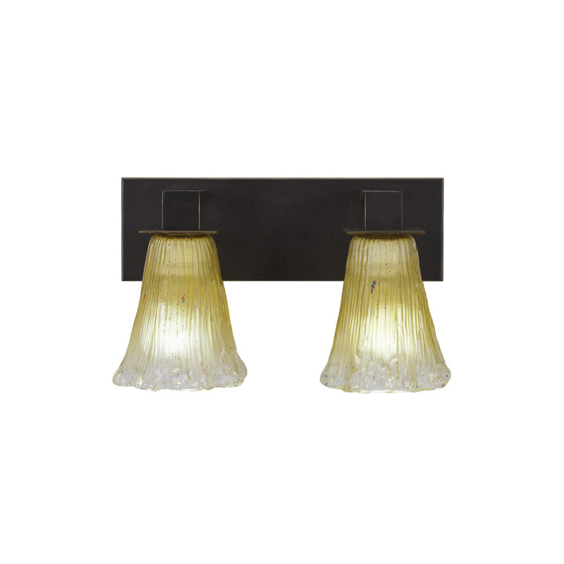 Apollo Dark Granite 2-Light Bath Bar with Fluted Teal Glass Shades