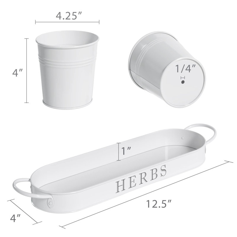 Ensemble de jardinières d'intérieur avec plateau, Blanc