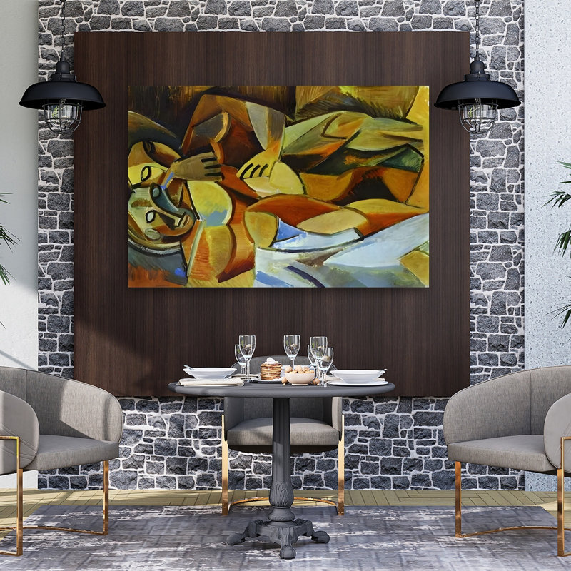 Abstract Figures Embrace Abstract Geometric Modern Portrait Wall Art Print by Mathieu - Wrapped Canvas Print