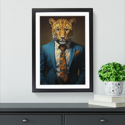 Leopard In A Suit Painting - Single Picture Frame Print on Wood