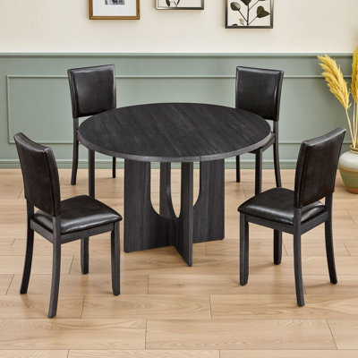 Five Piece Round Dining Table Set with Four Upholstered Chairs