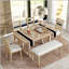 Ensemble de table de salle à manger 6 pièces en bois d'hévéa avec un beau plateau de table en grain de bois