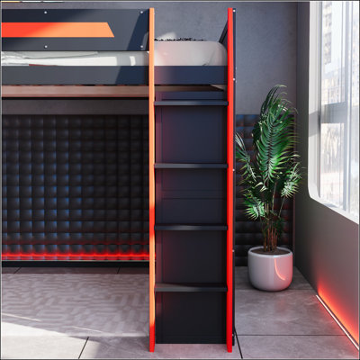 Full Size Gaming Loft Bed with Integrated Desk, Smart RGB LED Lights, USB Ports, and Extensive Storage, Perfect for Modern Gamers