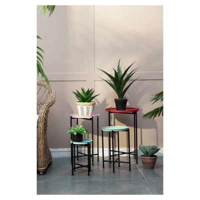 Ensemble de 4 supports à plantes gigognes en métal multicolores, tailles variées