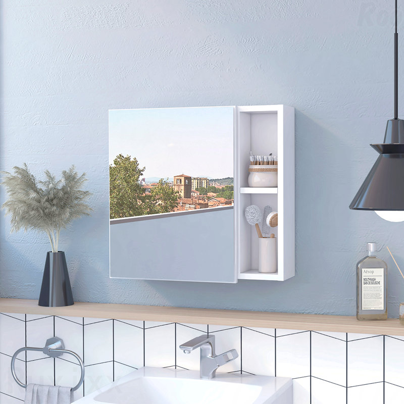 Pharmacie, trois tablettes internes, une porte, deux tablettes externes - blanc, Blanc