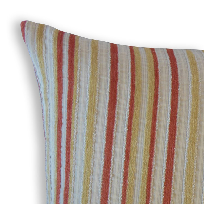 Coussin à rayures Marguerite, 18 po x 18 po, Coussin décoratif, Rouge / Jaune