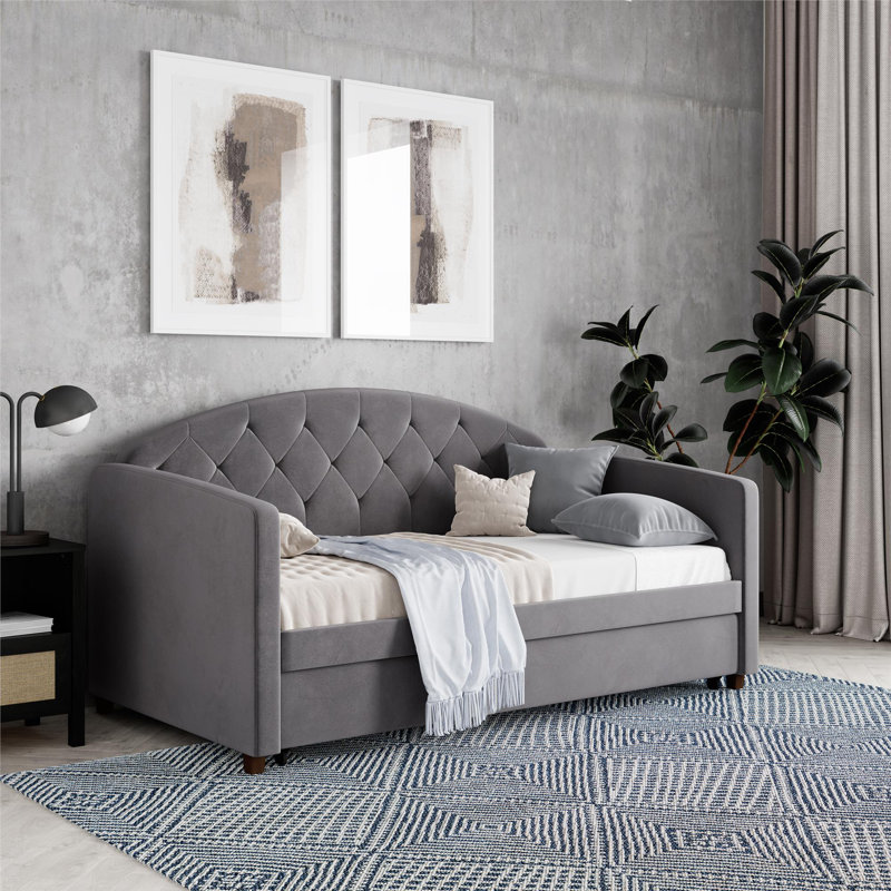Derina Upholstered Velvet Daybed with Trundle Bed