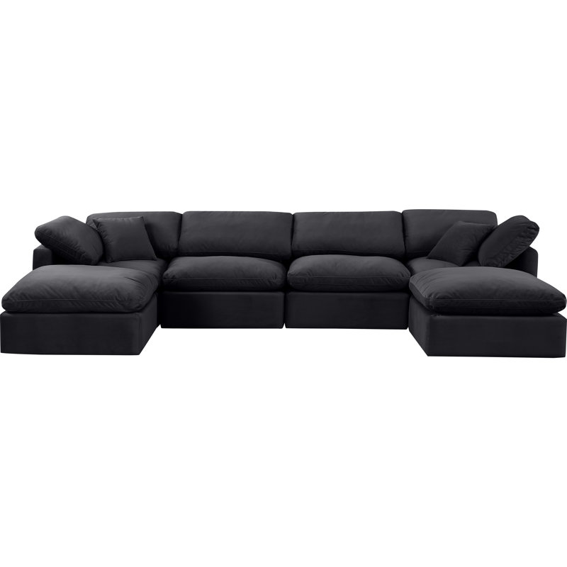 Ensemble modulaire de coin en velours 6 pièces Itala, Velours noir