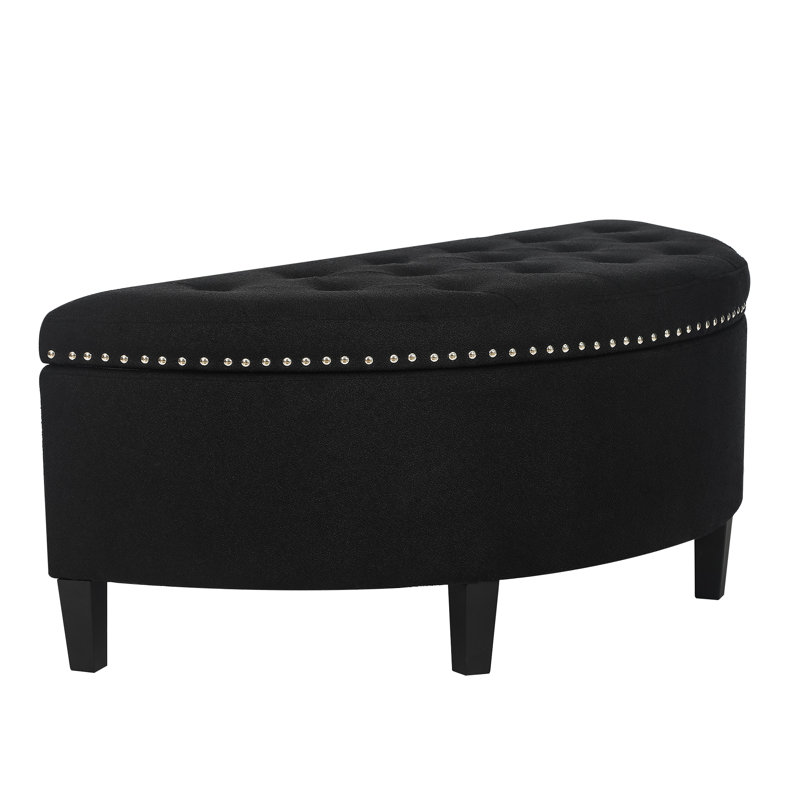 Roxann Upholstered Storage Bench, Black Linen Blend