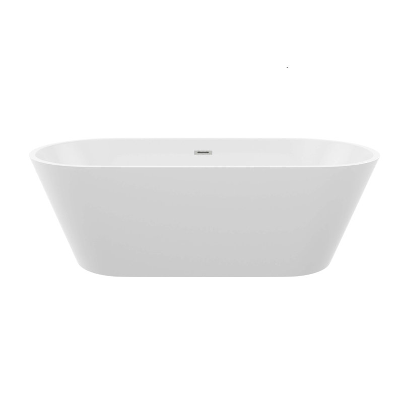67" Acrylic Freestanding Bathtub, Stand Alone Soaking Tub, Gloss White Finish, Overflow & Pop-Up Drain