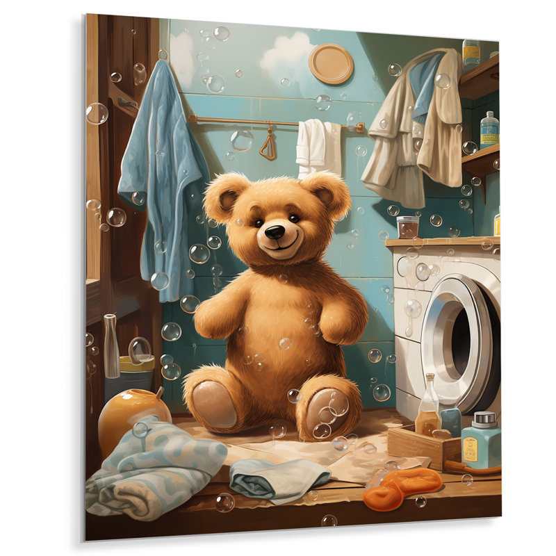 «Bear Laundryroom Bubbles 4» - Art mural en métal, H 20 po x l 12 po x P 1 po